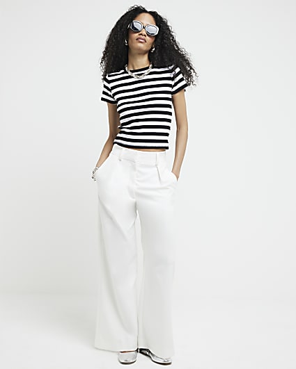 Black ribbed stripe cropped t-shirt