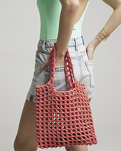 Pink woven shopper bag