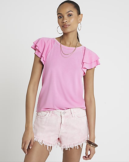 Pink double frill sleeve top