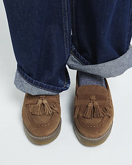 Beige suede Tassel Patent Loafers