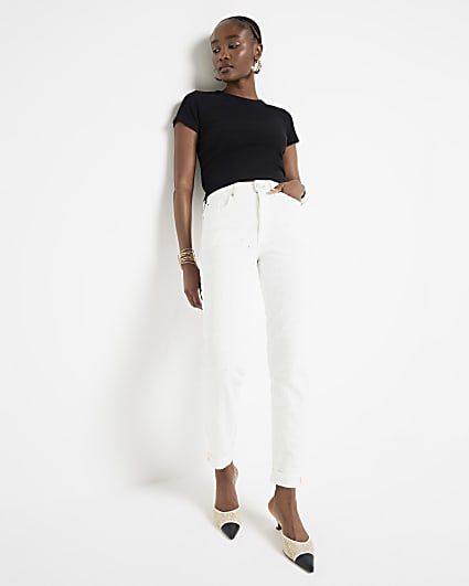 White high waisted bum sculpt mom jeans