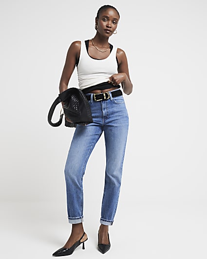 Blue high waisted bum sculpt mom jeans