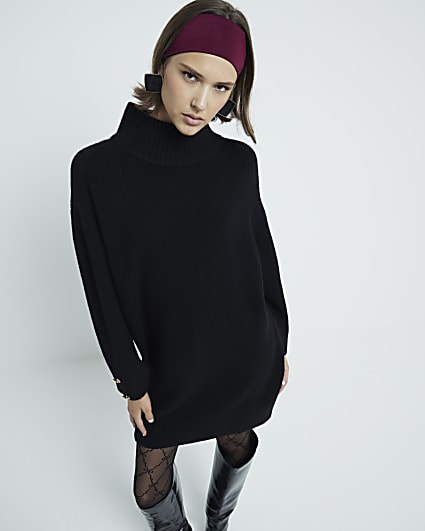 Black High Neck Jumper Mini Dress