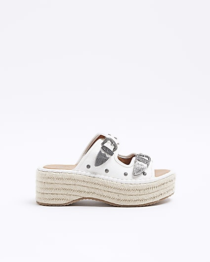 White buckle espadrille sandals