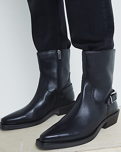 Black Buckle Western Boots