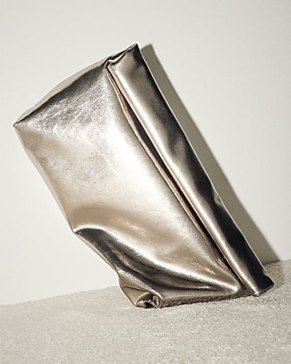 Silver Roll Top Clutch Bag