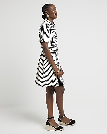 Navy stripe belted mini shirt dress