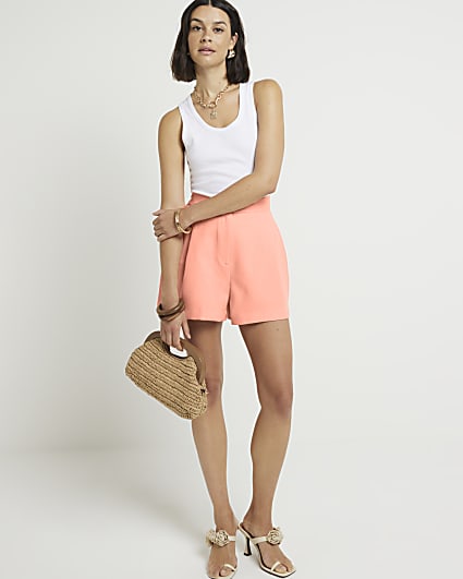 Coral high waisted smart shorts