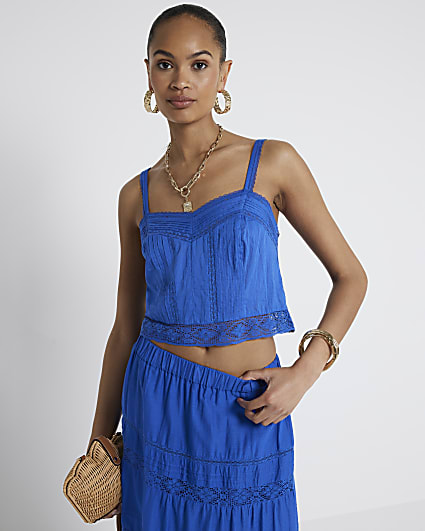 Blue lace detail bralet top