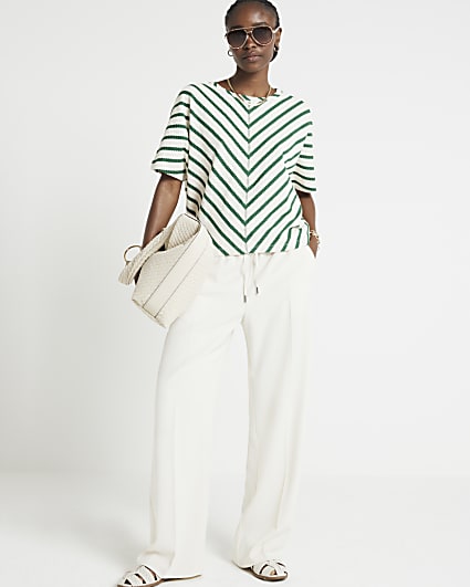 Green chevron Striped Textured Top