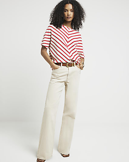 Red textured stripe t-shirt