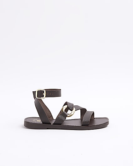 Brown leather hardware gladiator sandals