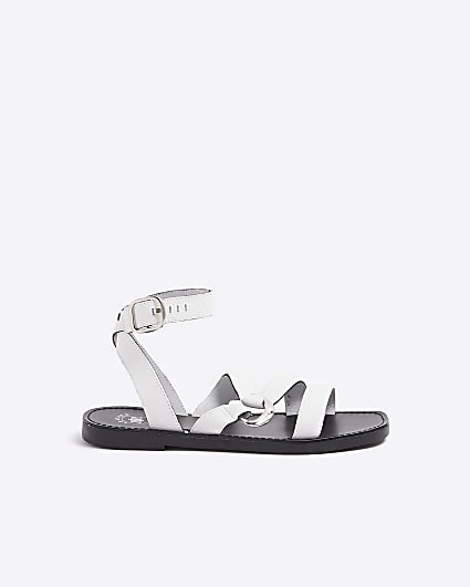 White leather hardware gladiator sandals