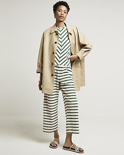 Green stripe crop wide leg trousers