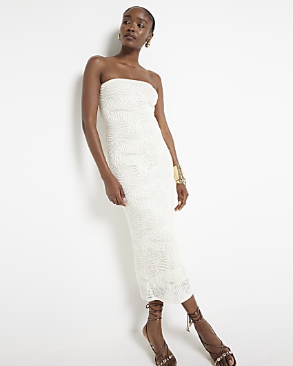 Cream crochet bandeau midi dress