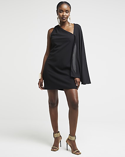 Black Cape Detail Shift Mini Dress