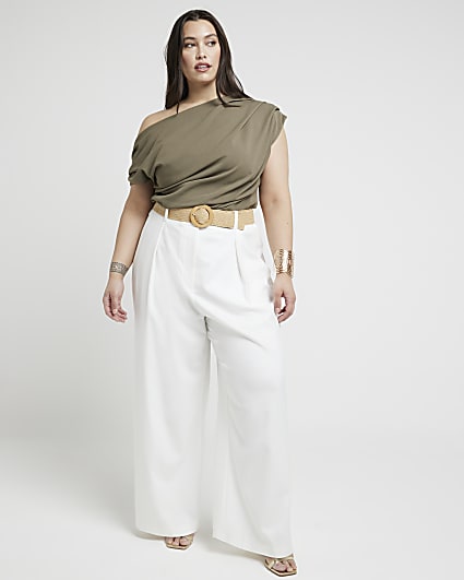 Plus khaki drape blouse