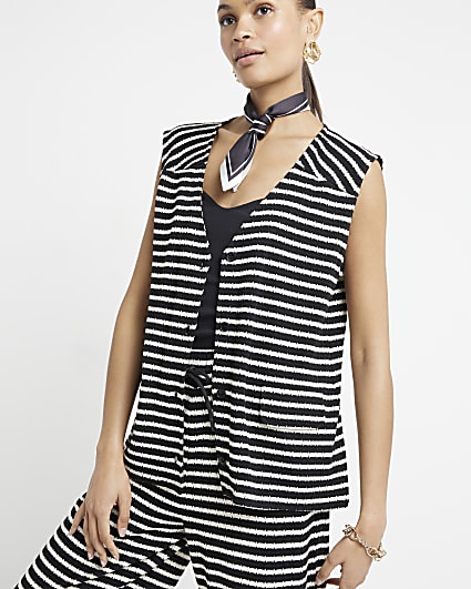 Black Textured crochet Stripe Waistcoat