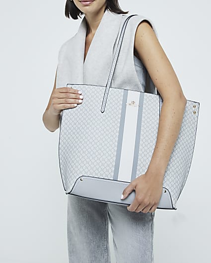 Grey RI monogram stripe tote bag