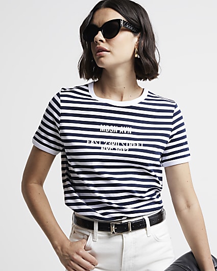 Cream striped graphic print t-shirt