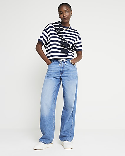 Blue stripe crop t-shirt