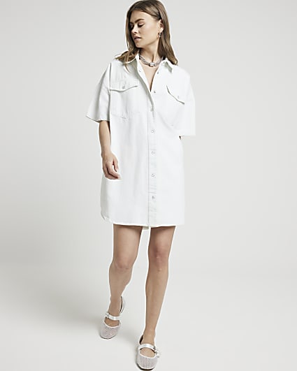 White denim mini shirt dress