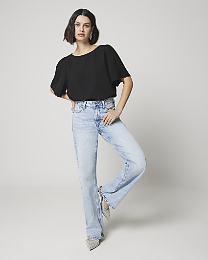 Black Scalloped Sleeve T-shirt