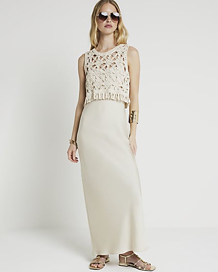 Cream crochet hybrid 2 in 1 dress