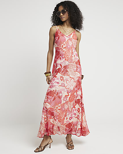 Pink floral slip maxi dress