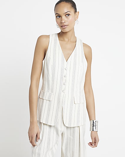 Cream Stripe Longline Waistcoat