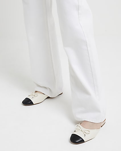 White Bow Mule Ballet Pumps