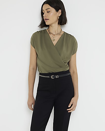 Khaki Drape Wrap Top