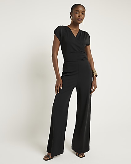 Black wrap wide leg jumpsuit