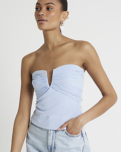 Blue Chiffon Bandeau Top