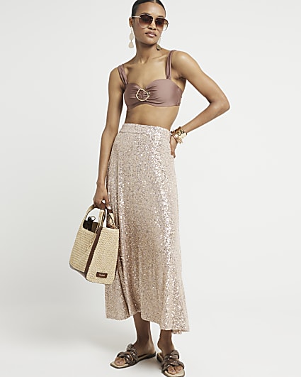 Rose Gold Sequin Midi Skirt