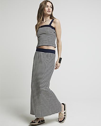 Navy knit stripe maxi skirt