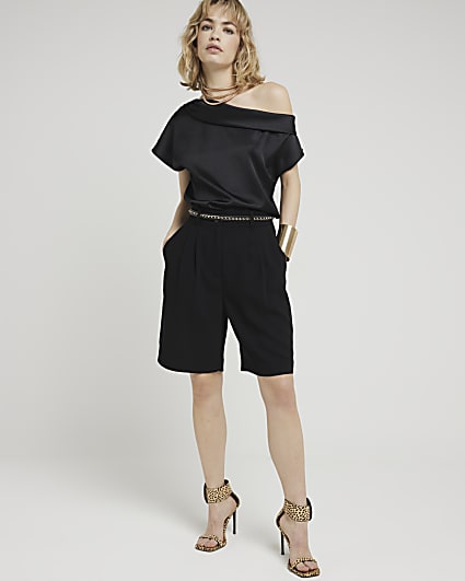 Black off shoulder short sleeve top