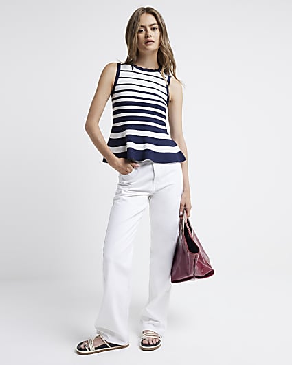 Navy stripe Knit Peplum Vest Top