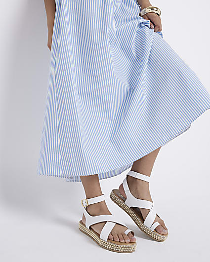 White Leather Studded Flatform Sandals