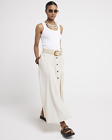 Beige linen blend maxi skirt