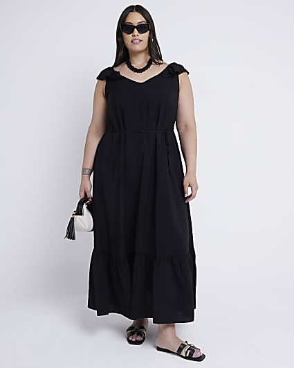 Plus Black Frill Sleeve Shift Maxi Dress