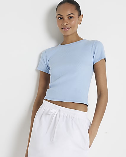 Blue ribbed crop t-shirt