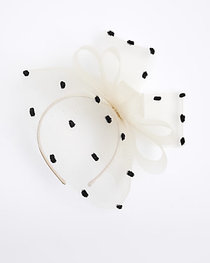 Cream spot print bow fascinator headband