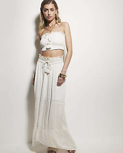 Cream glitter tiered beach maxi skirt