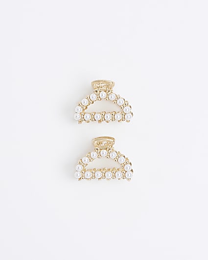 Gold colour pearl mini claw clip multipack