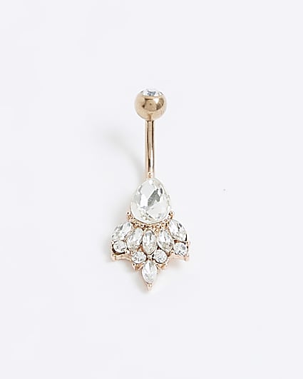 Rose Gold Diamante Belly Bar