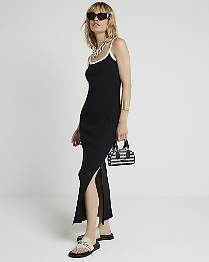 Black ribbed bodycon maxi dress