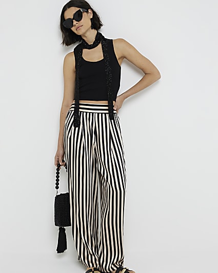 Beige stripe wide leg trousers