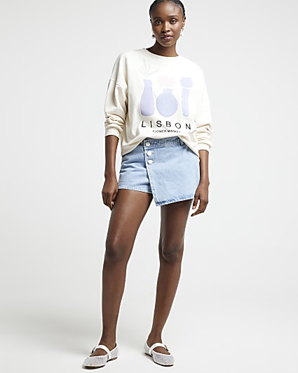 Beige flower graphic sweatshirt