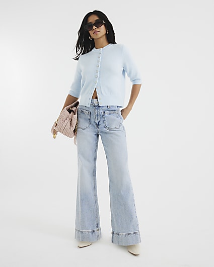 Petite Blue High Waisted Wide Leg Jeans